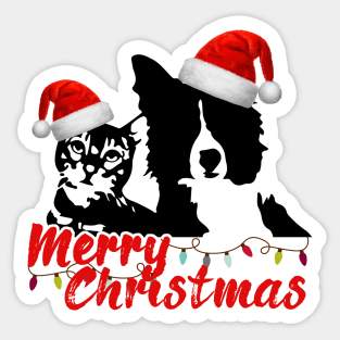 Merry Christmas Cat and Dog Lovers with Santa Claus Hat Sticker